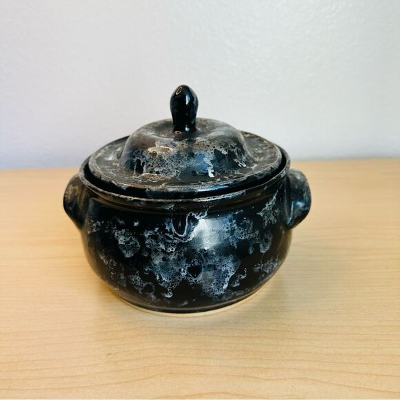Seagrove NC Black White Signed Callicutt Pottery Lidded Bean Pot 4” VTG 1998 - Picture 4 of 9